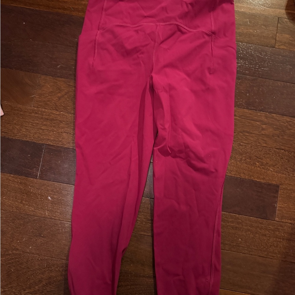 Red Leggings Solid Fabric Full-Length - image 1